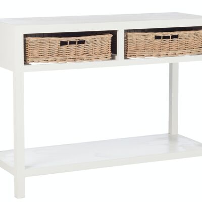 CONSOLE+2PANIERS BOIS BLANC (110,5x44x82cm)