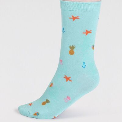 Willa Women's Bamboo Seaside Socks - Deep Mint