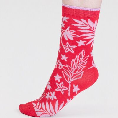 Tamara Women's Bamboo Floral Socks - Strawberry Red