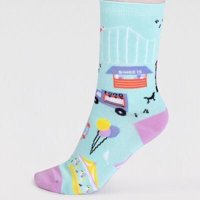 Genevieve Women's Organic Cotton Fairground Socks - Deep Mint