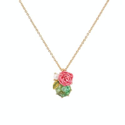 Hand painted emerald Clavicle ROSE Necklace with copper gold plated and dripping glaze