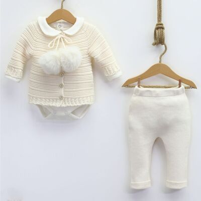UN PACK DE QUATRE Ensemble de tricots pour bébé 100% coton biologique - 3 pièces