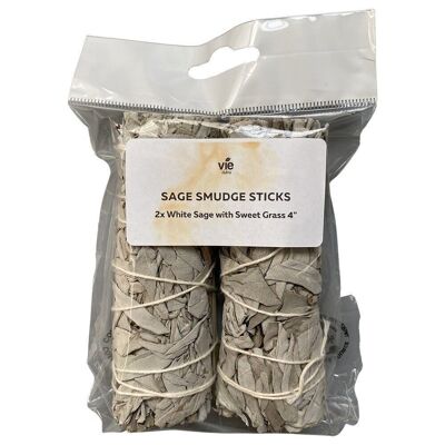 2x Sweet Grass White Sage 4" Smudge Sticks