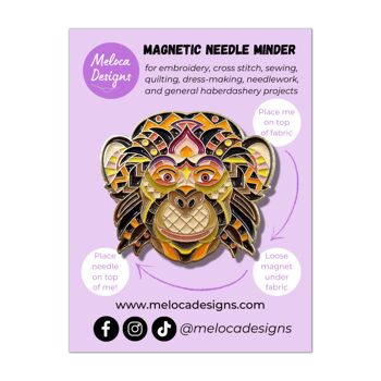 Mandala Monkey Needle Minder pour point de croix, broderie, couture, courtepointe, couture et mercerie. 2