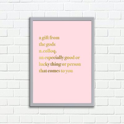Wandkunstdruck Ein Geschenk der Götter Definition Typografie Design Pink