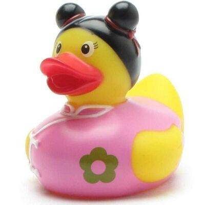 Canard en caoutchouc - Fille chinoise avec une fleur sur la poitrine Canard en caoutchouc