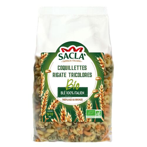 Pâtes Coquillettes rigate tricolores biologiques 500g