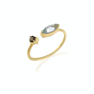 Adjustable rings, matte gold with natural stones - Smoky quartz and moonstone.   Summer.   Hand made.   Imitation jewelry.   Spring.   Weddings, guests.
