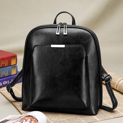 AnBeck Premium Leather Backpack with 2 Carrying Options (Black)