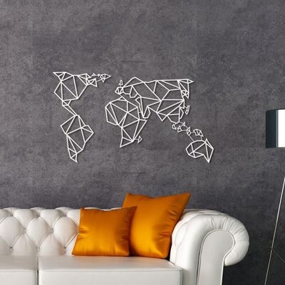 Decoración de pared de metal con mapa del mundo blanco