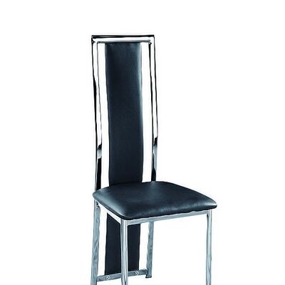 CHAISE SIMILI CUIR NOIR PIED CHROME ACIER INOXYDABLE