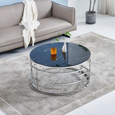 TABLE BASSE MONACO MARBRE NOIR PIED CHROME