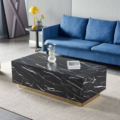 TABLE BASSE COFFRE MARBRE NOIR PIED DORE