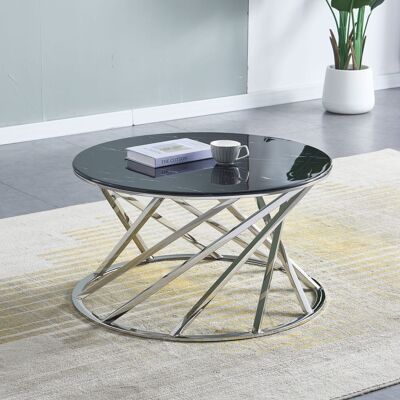 TABLE BASSE ORA MARBRE NOIR PIED CHROME