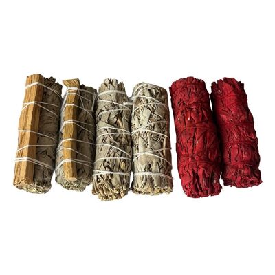 2x White Sage 4" Smudge Sticks, 2x Palo Santo White Sage 4" Smudge Sticks, 2x Dragon's Blood White Sage 4" Smudge Sticks