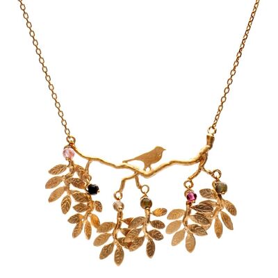 Bird on Branch with Moving Leaves Necklace