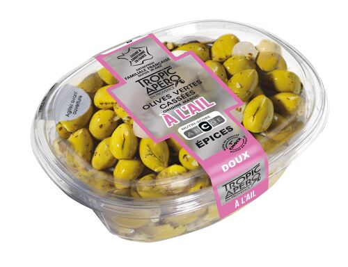 Olives vertes cassées du Maroc à l'ail