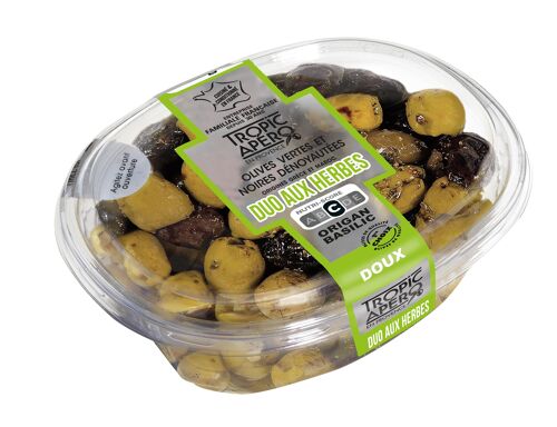 Olives vertes et noires dénoyautées aux Herbes - Duo aux Herbes