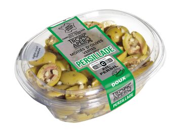 Moitiés d'Olives vertes de Grèce à la Persillade