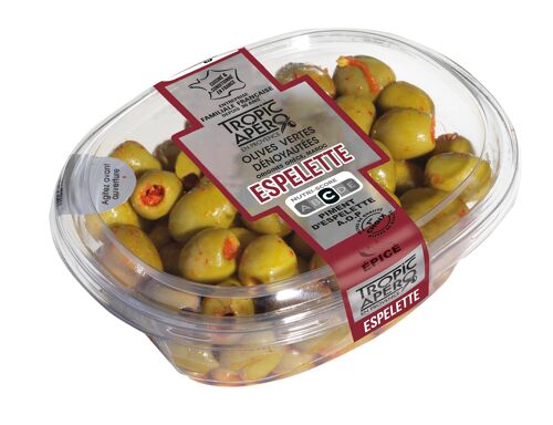 Olives vertes dénoyautées du Maroc au piment d'espelette