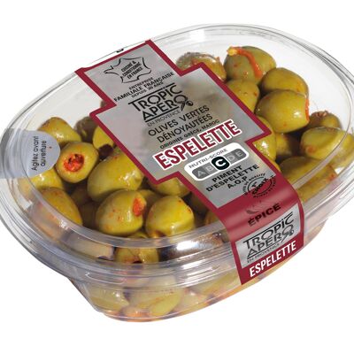 Olives vertes dénoyautées du Maroc au piment d'espelette