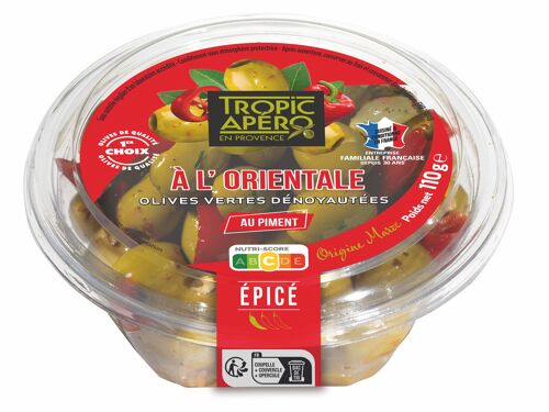 Olives vertes dénoyautées à l'Orientale au Piment