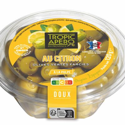 Grüne Oliven gefüllt mit Zitrone