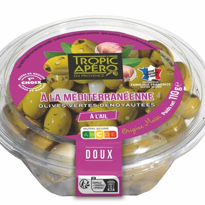 Aceitunas Verdes Mediterráneas sin Hueso con Ajo