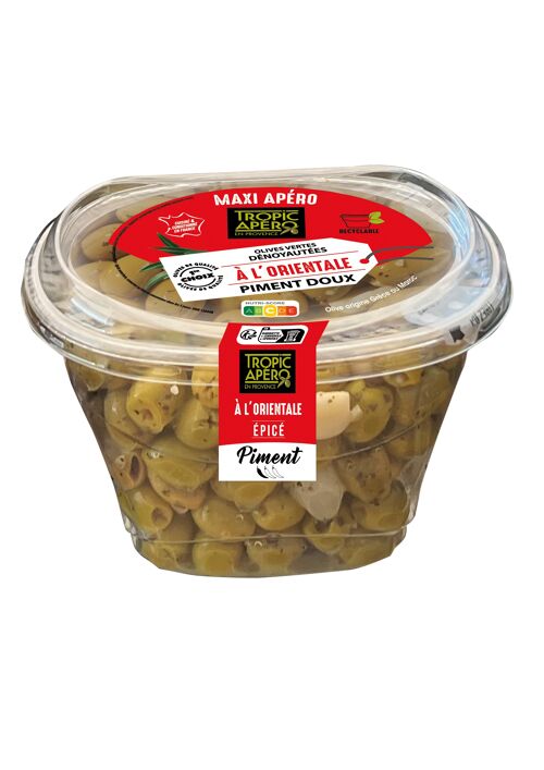 Olives vertes dénoyautées à l'Orientale (Piment doux) - NOUVEAU