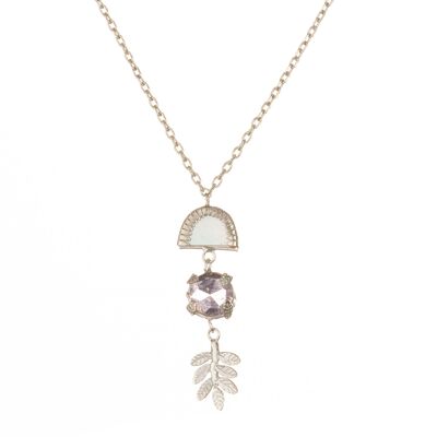 Botanical Drop Necklace with tourmaline and mother of pearl