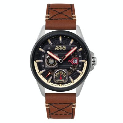 AV-4098-02 - Quartz men's watch AVI-8 - Leather strap - Multifunction with date - Hawker Harrier