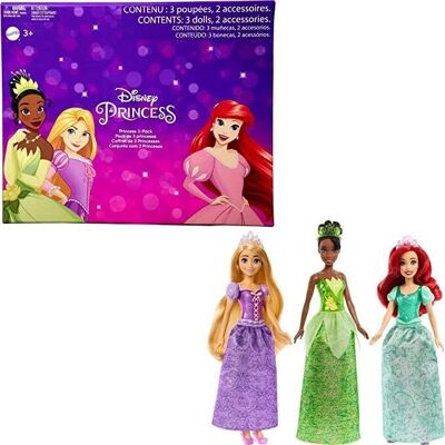 Princesas Disney - Pack de 3 muñecas (Ariel, Tiana, Rapunzel) - HLW45