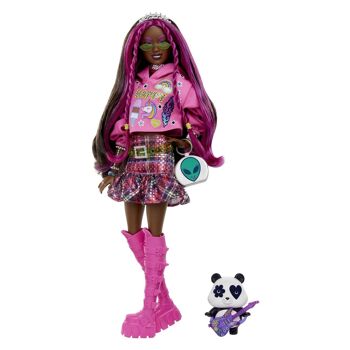 Barbie-Poupée Barbie® Extra - Aux cheveux bruns striés de rose et son panda" - HKP93 2