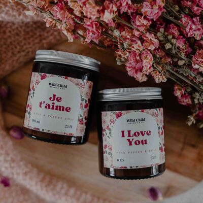 "I love you" Scented natural candle - ROSE & PINK PEPPER