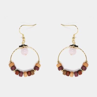 Quartz and gold Kenya wood earrings
