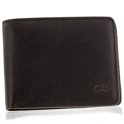 Cartera de cuero auténtico para hombre, negra, aspecto usado