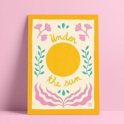 Cartel ilustrado soleado con la cita "Bajo el sol"