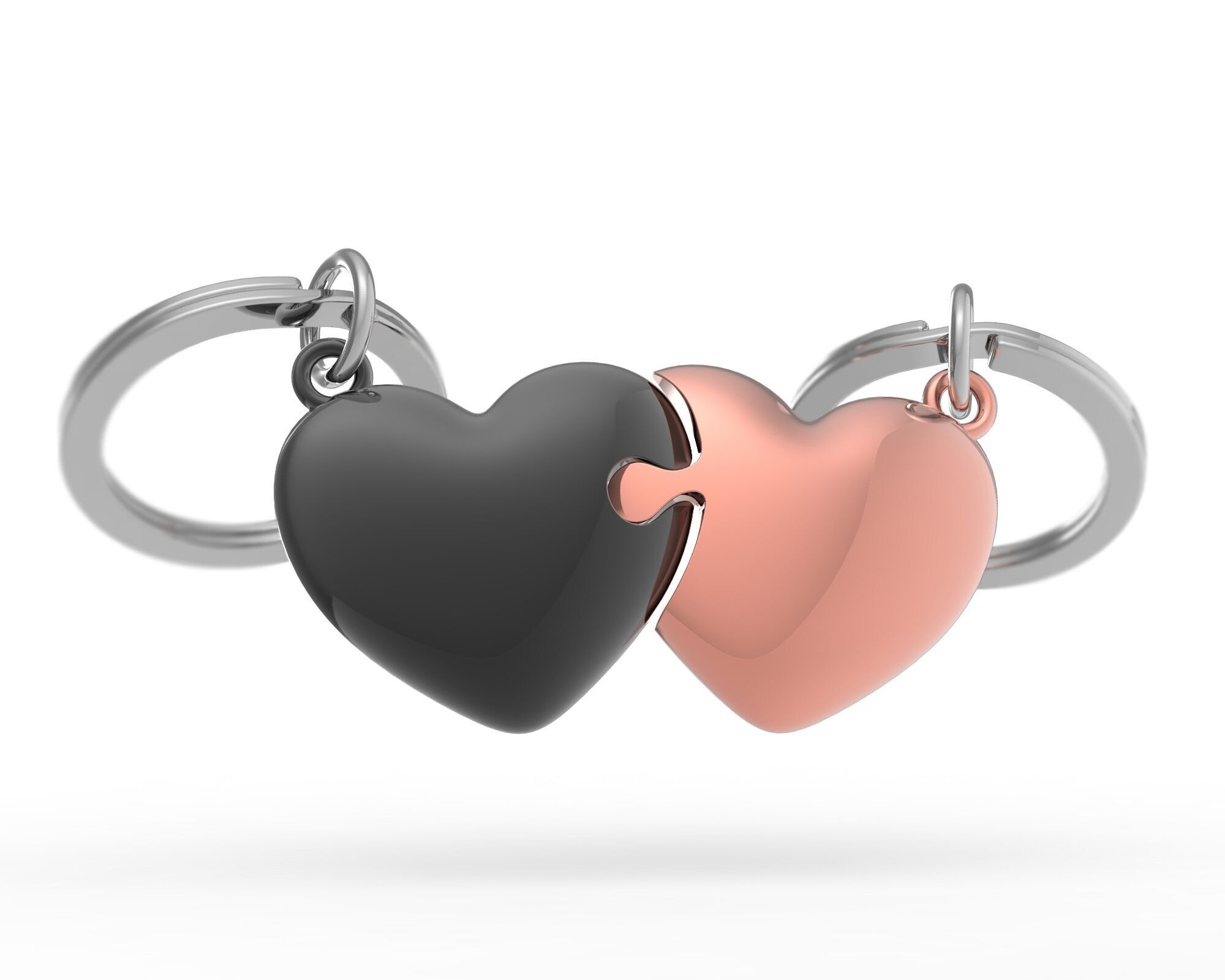 Porte-clés Duo de cœurs noir & rose gold - METALMORPHOSE