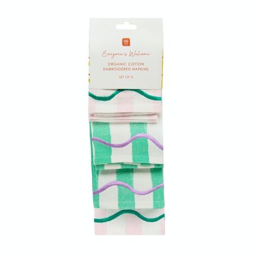 Pink & Green Cloth Napkins, Summer Décor - 4 Pack