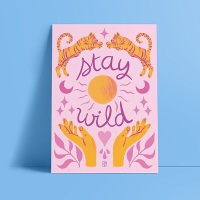 Stay wild affiche | illustration de tigre, mains, symétrie