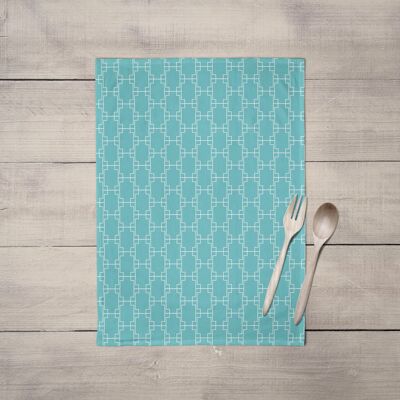 Aqua Blue Geometric Design Tea Towel, Dish Towel, Kitchen Towel