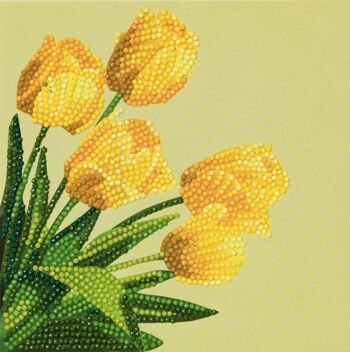 Tulipes printanières, carte d'art en cristal 18 x 18 cm 1