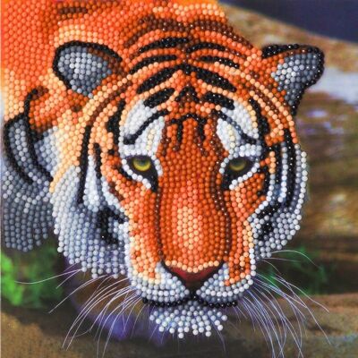 Tigre, carte d'art en cristal 18x18cm