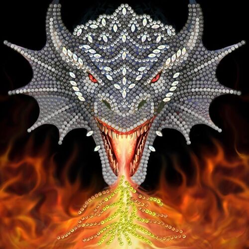 Dragon Fire Head, 18x18cm Crystal Art Card