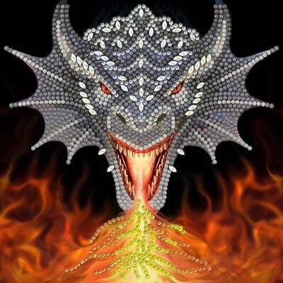 Dragon Fire Head, 18x18cm Crystal Art Card