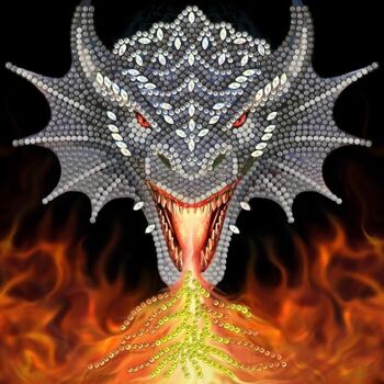 Tête de feu de dragon, carte d'art en cristal 18x18cm 1