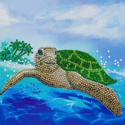 Turtle Paradise, carte d'art en cristal 18 x 18 cm