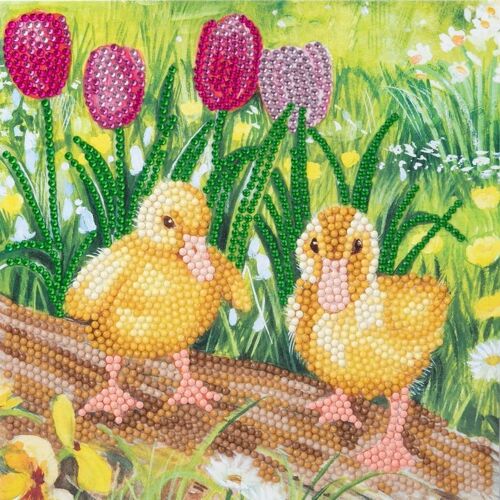 Spring Chicks 18x18cm Crystal Art Card