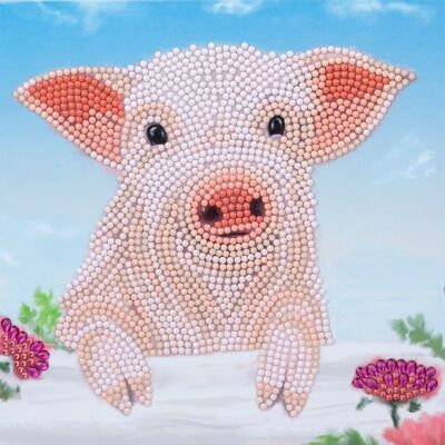 Schwein auf dem Zaun 18 x 18 cm Kristall-Kunstkarte