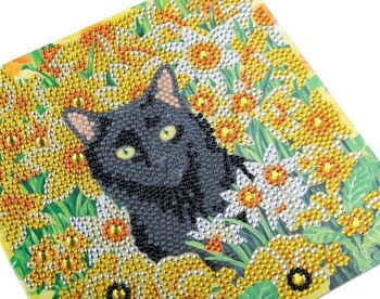 Chat parmi les fleurs Carte d'art en cristal 18x18cm 2